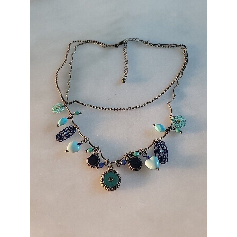 Turquoise Blue Color Beaded Charm Necklace Pendant And Earrings Set OHQ - Picture 13 of 14